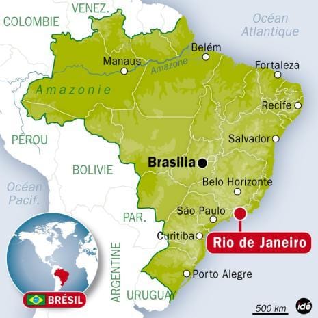 где је Рио де Жанеиро, Бразил на мапи света